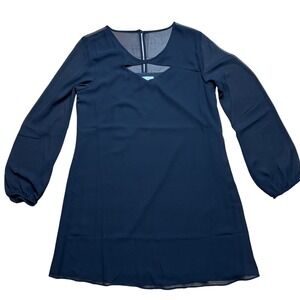 BCBGeneration Shift Dress Women M Black Cutout Mesh Yoke Long Sleeve Mini